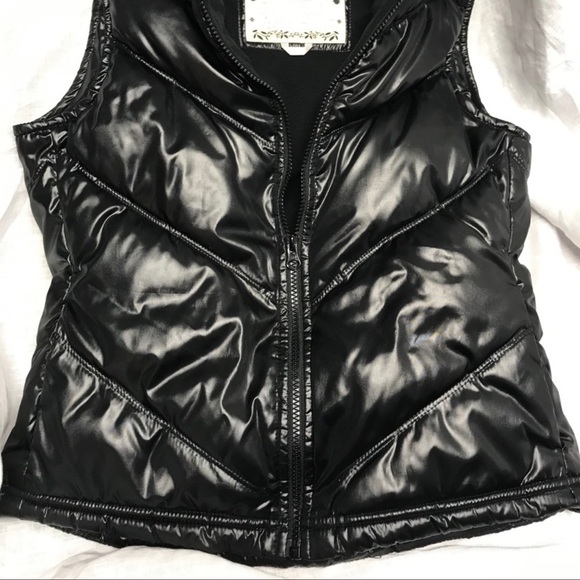 Old Navy Quilted Puffer Vest Knit Mock Turtleneck Shiny Black Size Small - Picture 7 of 10